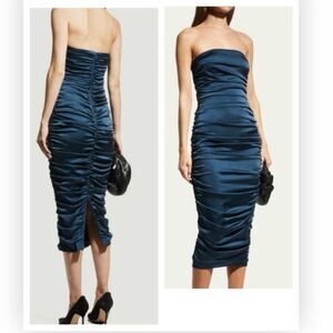 Veronica Beard "Kupa" ruched strapless midi dress luxe silk Petrol 8 NWT $648